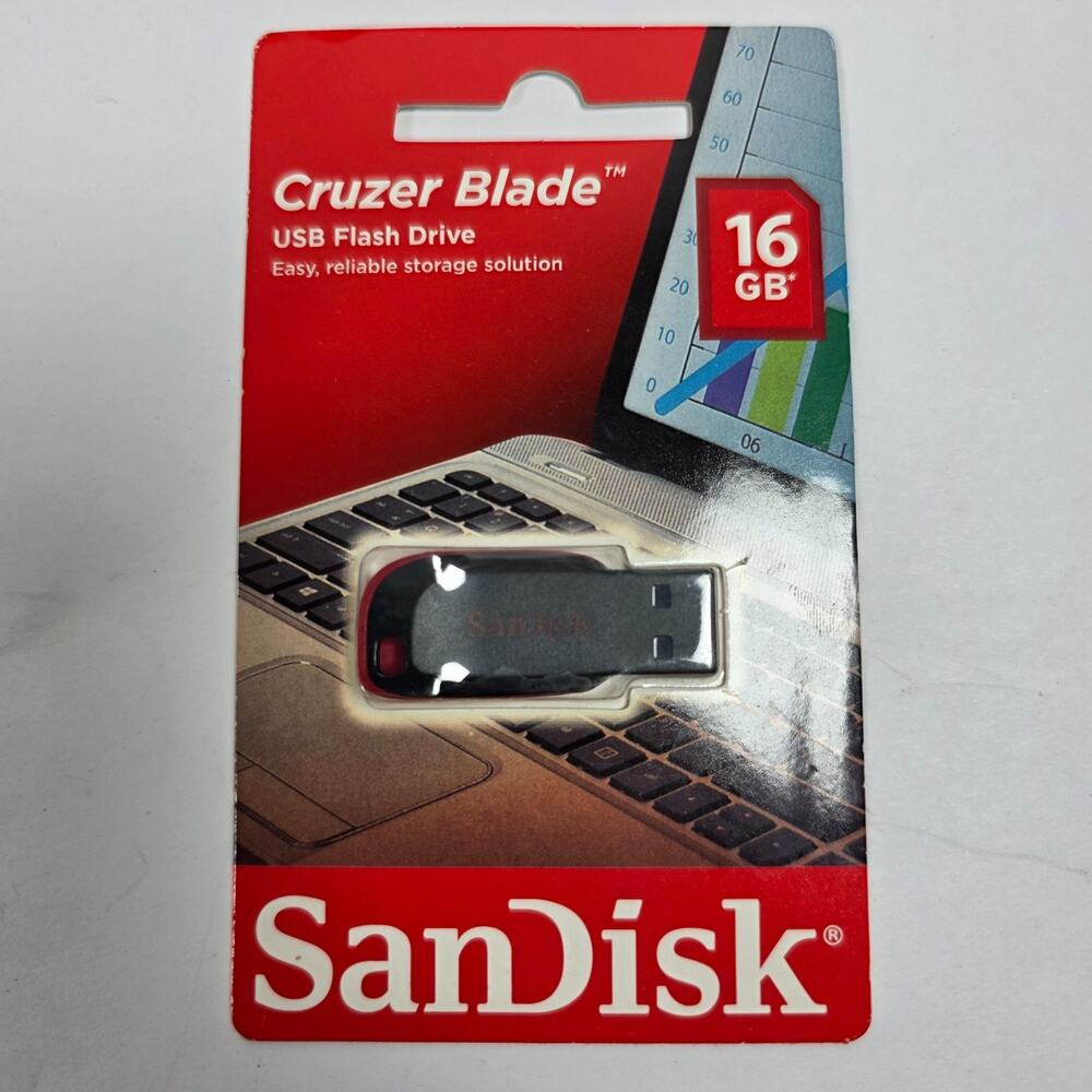 SanDisk Cruzer Blade 16GB USB Flash Drive Memory Stick Black Red NEW Sealed